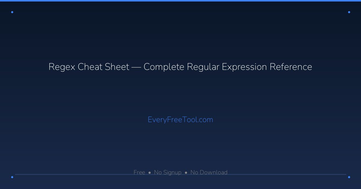 Regex Cheat Sheet — Complete Regular Expression Reference | EveryFreeTool